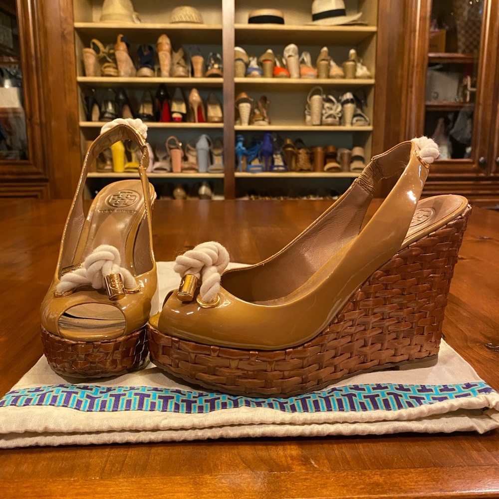 Tory Burch Basketweave Wedge Sandals